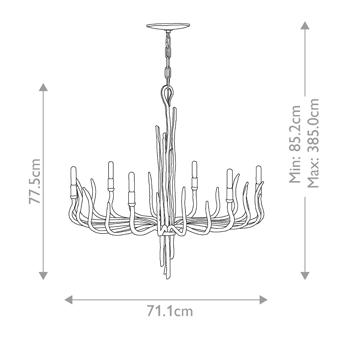 Люстра дизайнерская золотого цвета с 6-ю лампами на изогнутых рожках с текстурной поверхностью Hinkley в Липецке
