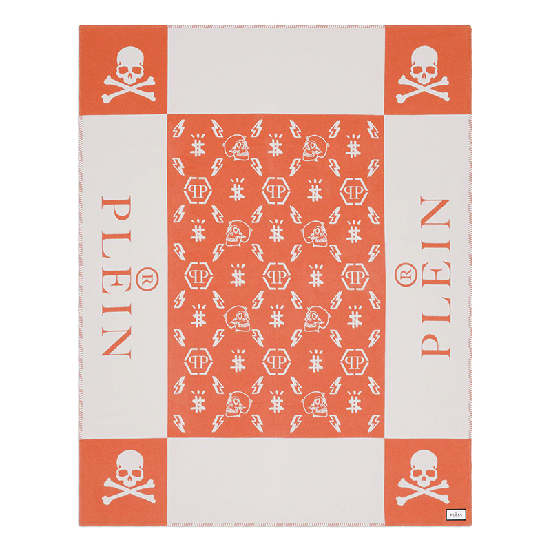 Плед Philipp Plein Plaid Cashmere Skull Orange Оранжевый Белый Плед Philipp Plein Plaid Cashmere Skull Orange Оранжевый Белый в Липецке | Loft Concept