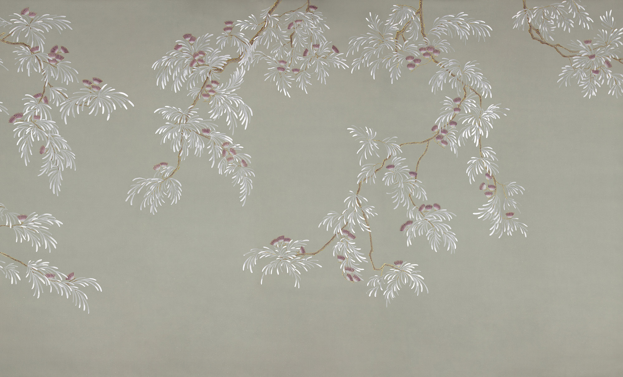 Обои ручная роспись Silk Tree Special Colourway on grey painted Xuan paper Обои ручная роспись Silk Tree Special Colourway on grey painted Xuan paper - постер Loft-Concept в Липецке