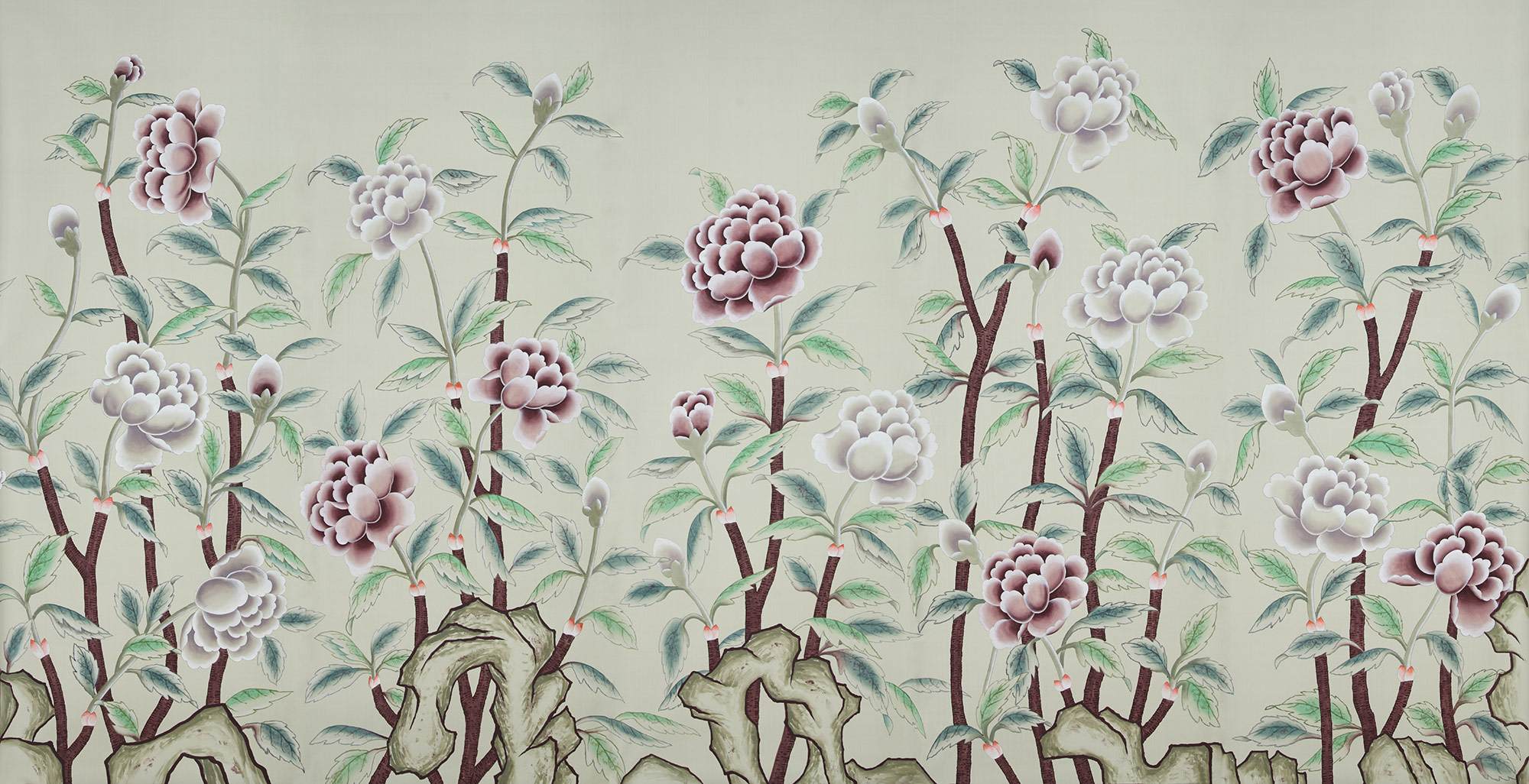 Обои ручная роспись Korean Peony Special Colourway on Icefield dyed silk Обои ручная роспись Korean Peony Special Colourway on Icefield dyed silk - постер Loft-Concept в Липецке
