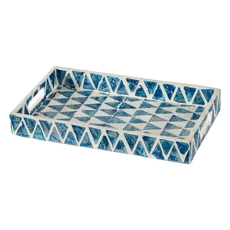 Поднос с инкрустацией Blue Triangle Синий Белый Поднос с инкрустацией Blue Triangle Синий Белый в Липецке | Loft Concept