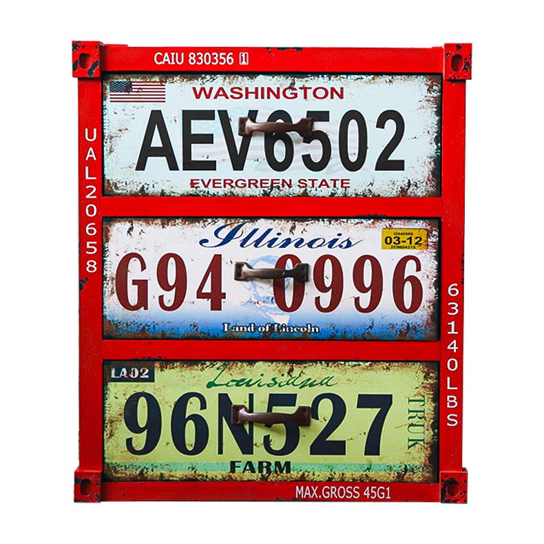 Тумба Car Plate Numbers Красный Мульти в Липецке | Loft Concept 