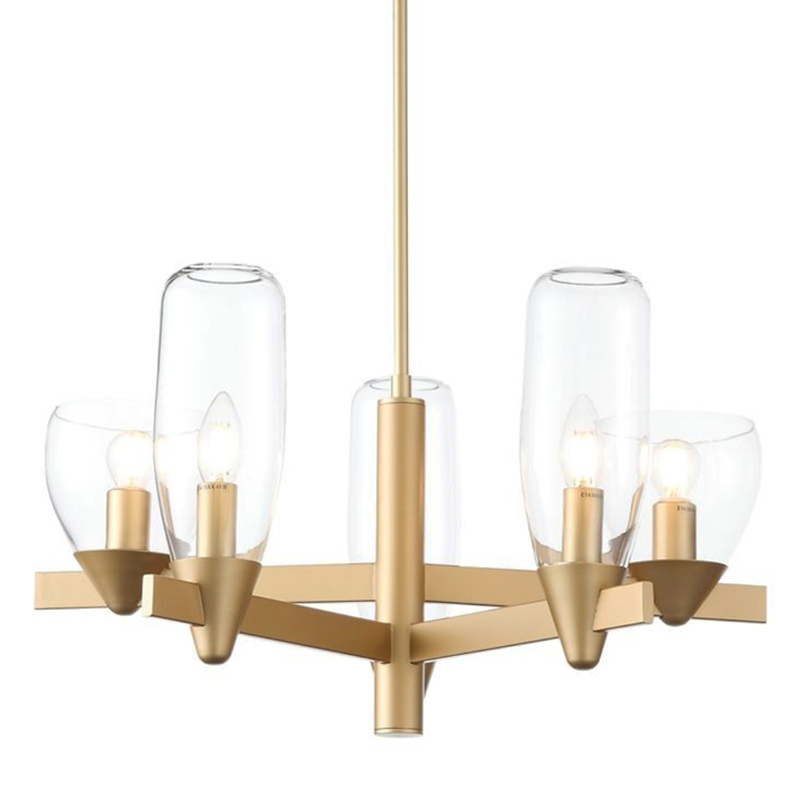 Люстра Houston 5 lamps матовое золото Прозрачное Стекло Люстра Houston 5 lamps матовое золото Прозрачное Стекло в Липецке | Loft Concept