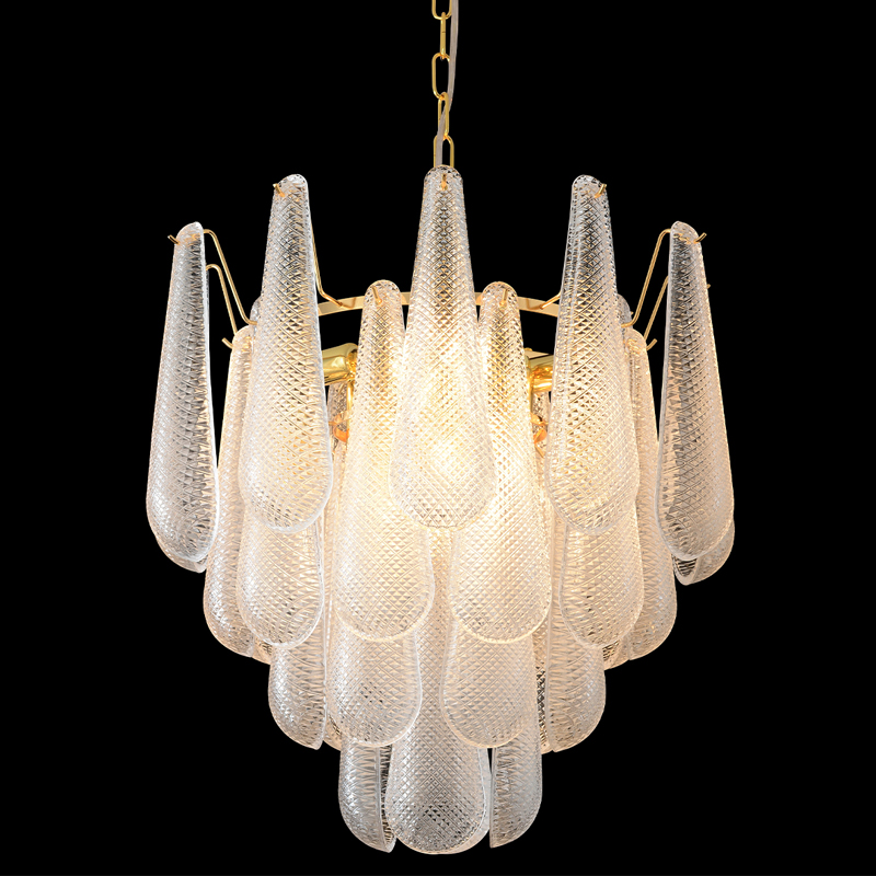 Люстра подвесная с подвесками из рифленного стекла в форме капель Textured Glass Chandelier Прозрачный Золотой Люстра подвесная с подвесками из рифленного стекла в форме капель Textured Glass Chandelier Прозрачный Золотой в Липецке | Loft Concept