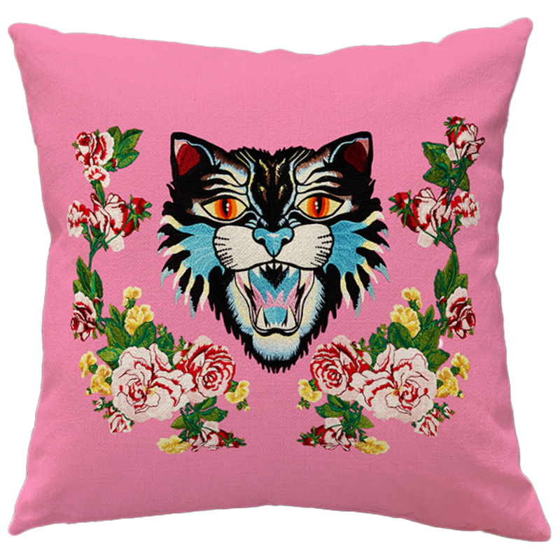 Декоративная подушка Стиль Gucci Cat Pink Розовый Мульти в Липецке | Loft Concept 