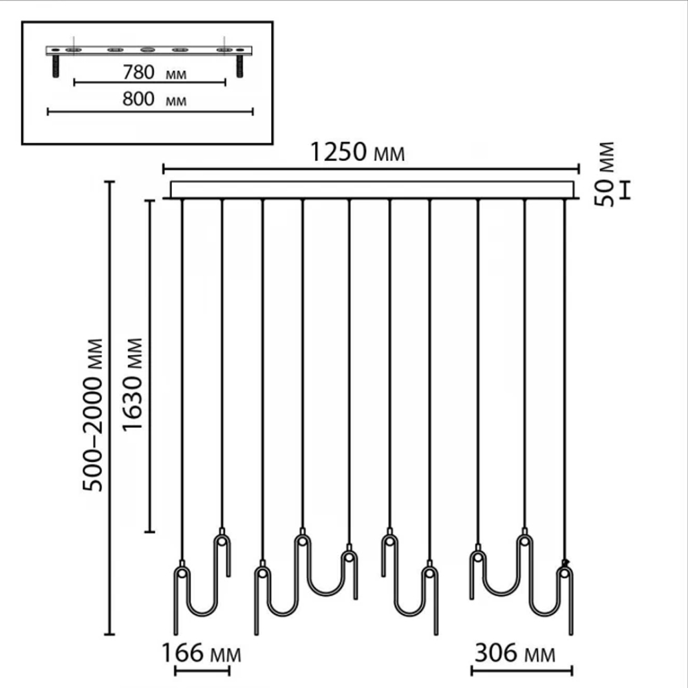 Подвесной светильник линейный с плафонами волнистой формы из фактурного стекла Big Wave в Липецке