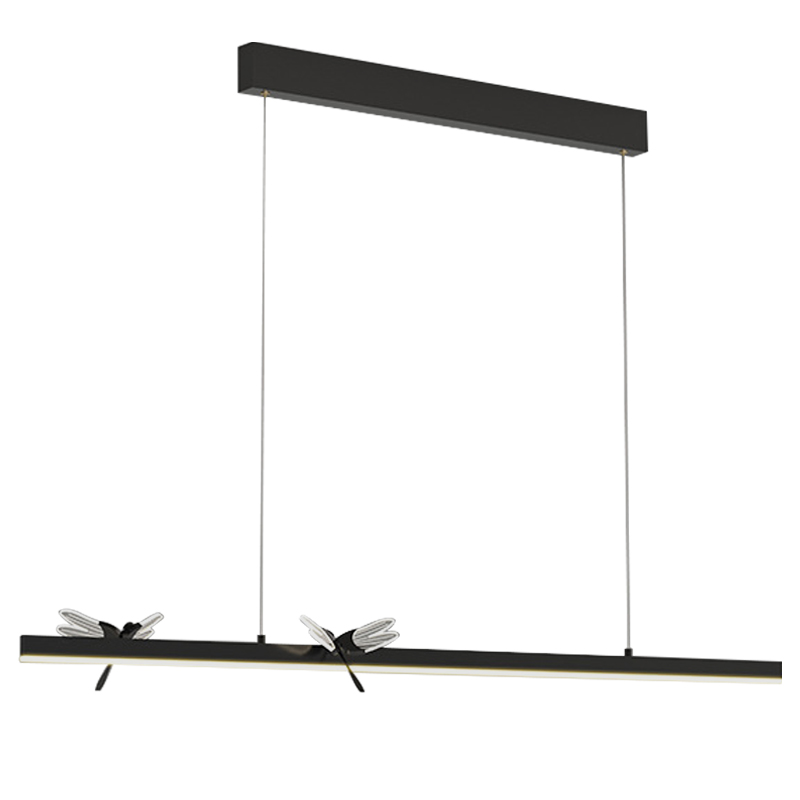 Линейный светильник со стрекозами Dragonfly Linear Chandelier Black Прозрачный Черный Линейный светильник со стрекозами Dragonfly Linear Chandelier Black Прозрачный Черный в Липецке | Loft Concept