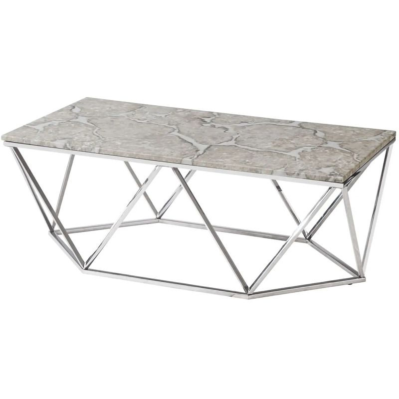 Кофейный столик Kovaldzhi Collection Frame Geometry Silver Бежево-серый Белый Мрамор Bianco Серебряный в Липецке | Loft Concept 