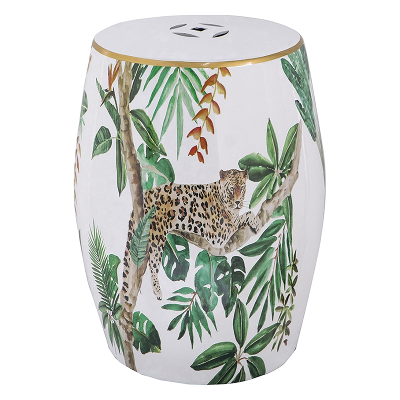Керамический табурет Tropical Leopard Белый Зеленый Золотой Коричневый Керамический табурет Tropical Leopard Белый Зеленый Золотой Коричневый в Липецке | Loft Concept