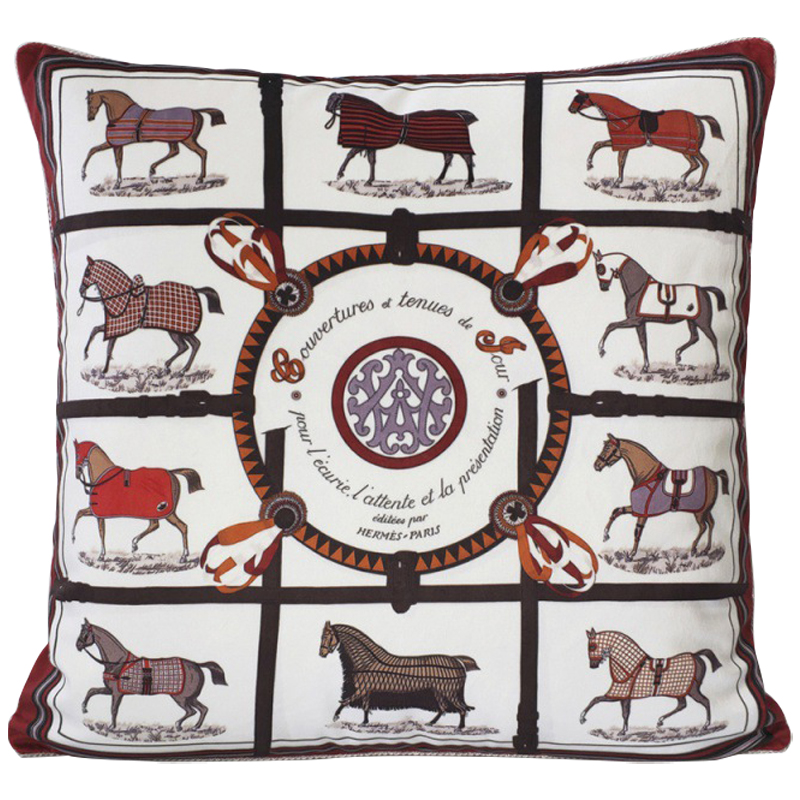 Декоративная подушка Hermes Horse 73 Белый Коричневый Декоративная подушка Hermes Horse 73 Белый Коричневый в Липецке | Loft Concept