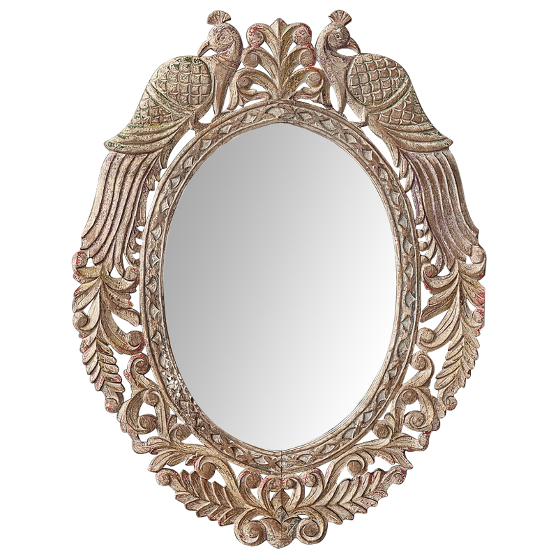 Зеркало в резной раме Viaan Grey Mango Carved Mirror Бежево-серый Коричневый винтаж Зеркало в резной раме Viaan Grey Mango Carved Mirror Бежево-серый Коричневый винтаж в Липецке | Loft Concept