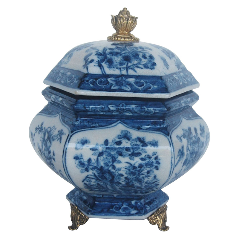 Шкатулка с крышкой с орнаментом Blue Ornament Синий Белый Шкатулка с крышкой с орнаментом Blue Ornament Синий Белый в Липецке | Loft Concept
