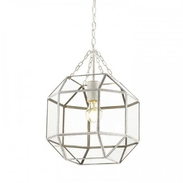 Подвесной светильник Glass & Metal Cage Pendant White Белый Подвесной светильник Glass & Metal Cage Pendant White Белый в Липецке | Loft Concept