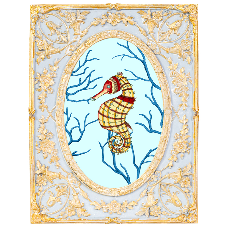 Картина в раме с золотым орнаментом Seashell Still Life Мульти Золотой Голубой Картина в раме с золотым орнаментом Seashell Still Life Мульти Золотой Голубой в Липецке | Loft Concept