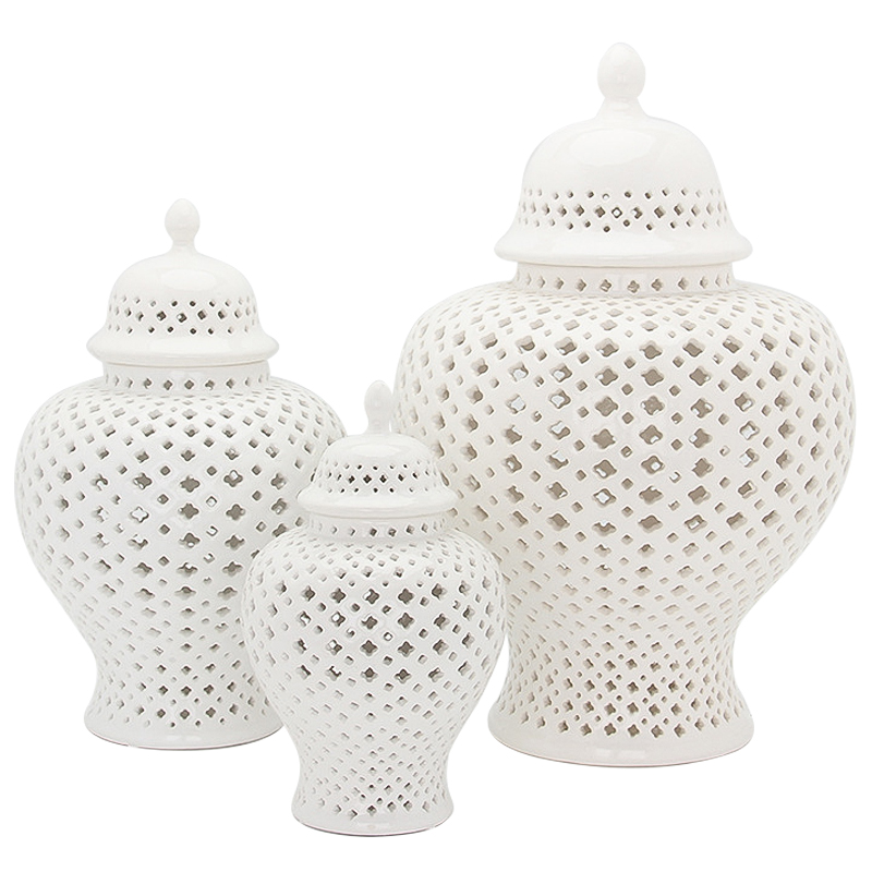 Ваза с крышкой White Ceramic Carving Vase Белый Ваза с крышкой White Ceramic Carving Vase Белый в Липецке | Loft Concept