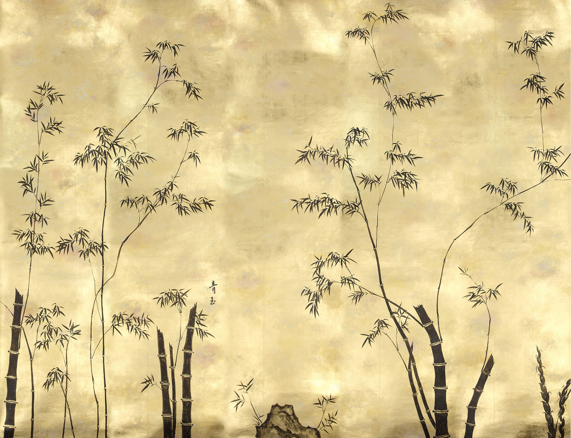 Обои ручная роспись Bamboo Quicksilver on Warm Gold gilded tea paper Обои ручная роспись Bamboo Quicksilver on Warm Gold gilded tea paper - постер Loft-Concept в Липецке