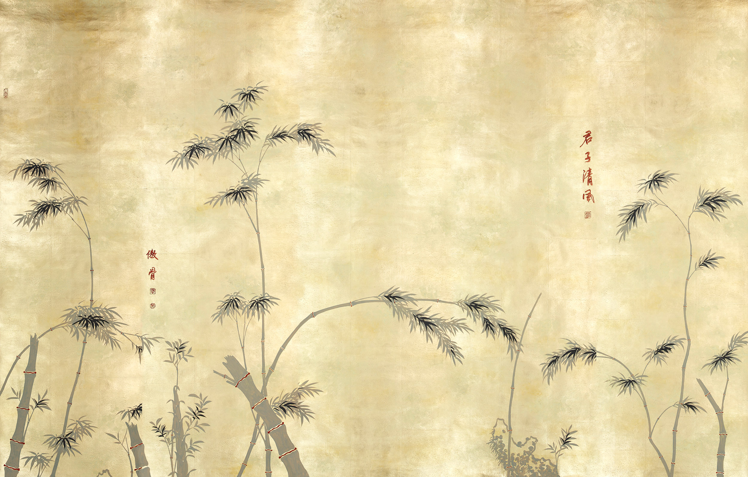Обои ручная роспись Bamboo Dark Lacquer on Deep Rich Gold gilded tea paper Обои ручная роспись Bamboo Dark Lacquer on Deep Rich Gold gilded tea paper - постер Loft-Concept в Липецке