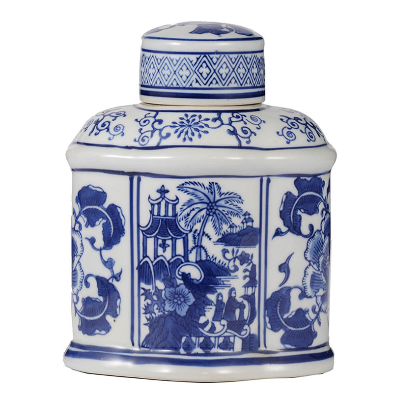 Ваза с крышкой Oriental Pattern Vase Синий Белый Ваза с крышкой Oriental Pattern Vase Синий Белый в Липецке | Loft Concept