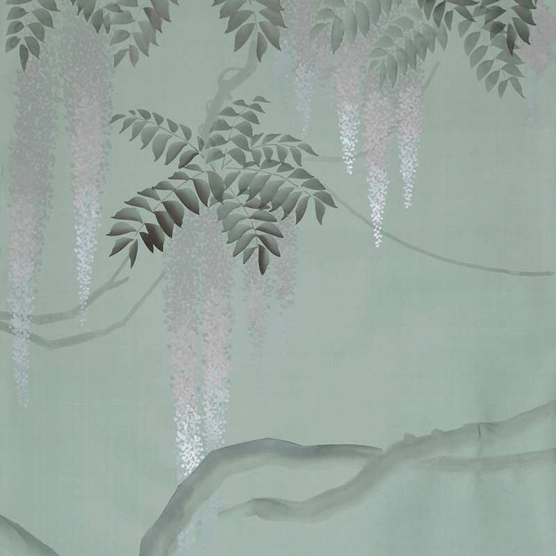 Обои в Японском стиле Wisteria Special Colourway on Blue Grey dyed silk Обои в Японском стиле Wisteria Special Colourway on Blue Grey dyed silk в Липецке | Loft Concept