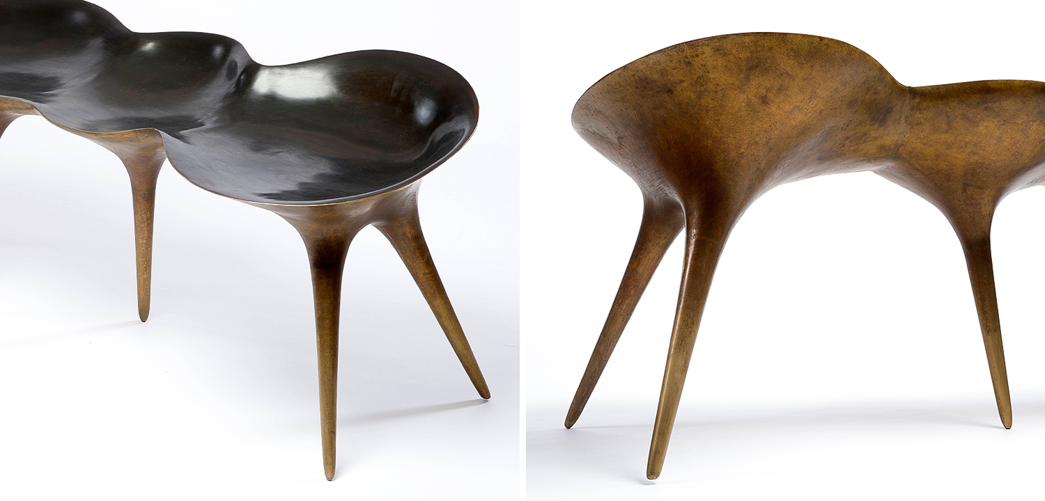 Банкетка Дизайнерская Molecule Bench in Cast Bronze дизайн Timothy Schreiber бронза - фото