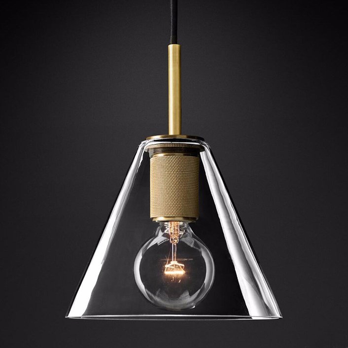 Подвесной светильник RH Utilitaire Funnel Pendant Brass Латунь Прозрачное Стекло Подвесной светильник RH Utilitaire Funnel Pendant Brass Латунь Прозрачное Стекло в Липецке | Loft Concept