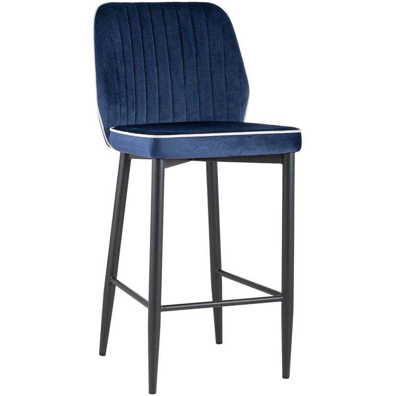Барный Стул Lawrence Chair Синий Велюр Белый кант Синий Белый Черный Барный Стул Lawrence Chair Синий Велюр Белый кант Синий Белый Черный в Липецке | Loft Concept