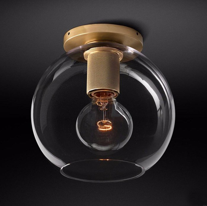 Потолочный светильник RH Utilitaire Globe Shade Flushmount Brass Прозрачное Стекло Латунь Потолочный светильник RH Utilitaire Globe Shade Flushmount Brass Прозрачное Стекло Латунь в Липецке | Loft Concept