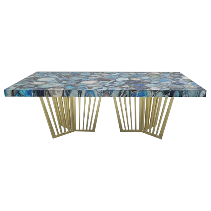 Обеденный стол Agate Design Blue Dining Table Синий Золотой Обеденный стол Agate Design Blue Dining Table Синий Золотой в Липецке | Loft Concept