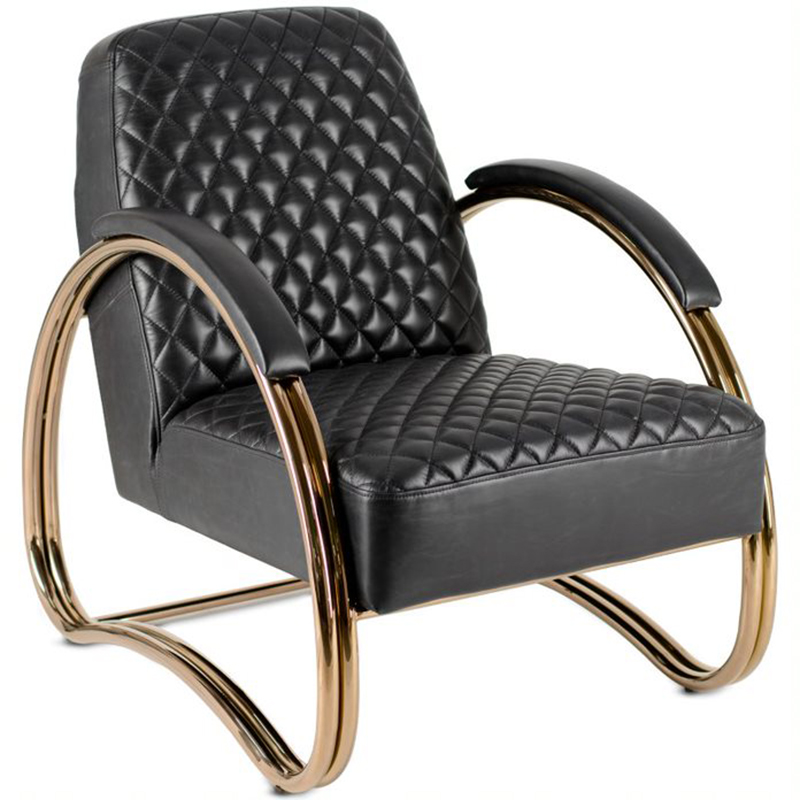 Кресло Hodges Armchair black leather Черный Розовое золото Кресло Hodges Armchair black leather Черный Розовое золото в Липецке | Loft Concept