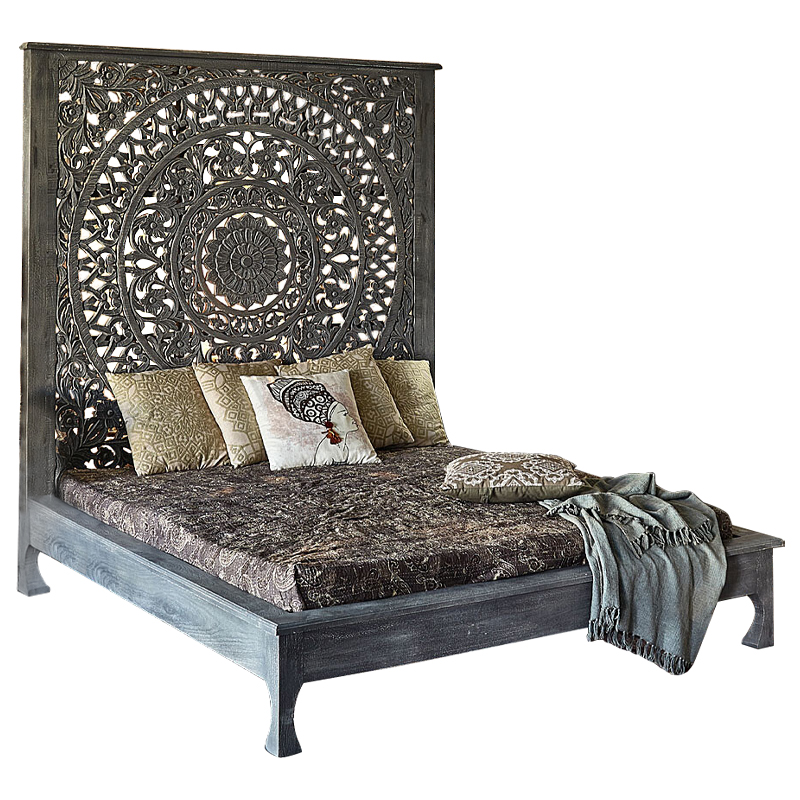 Кровать Indian Antique White Furniture Sarita Bed серый Серый Кровать Indian Antique White Furniture Sarita Bed серый Серый в Липецке | Loft Concept