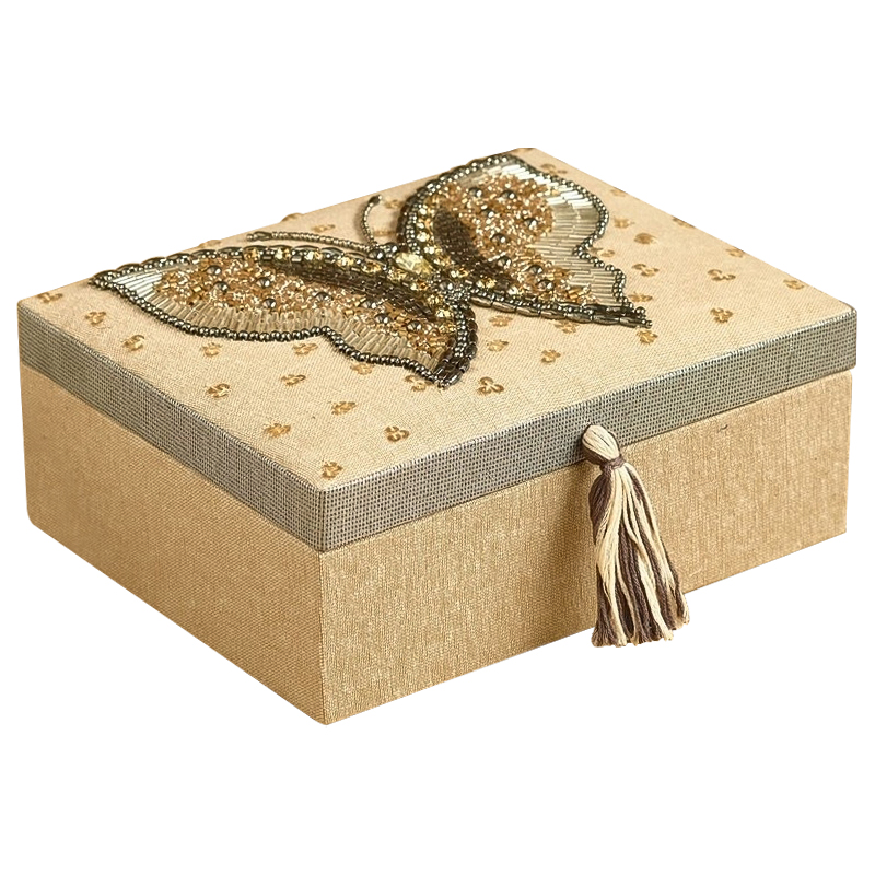 Шкатулка с вышивкой из бисера Butterfly Beads Embroidery Box Бежевый Серебряный Золотой Шкатулка с вышивкой из бисера Butterfly Beads Embroidery Box Бежевый Серебряный Золотой в Липецке | Loft Concept