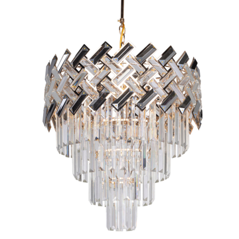 Люстра многоярусная с переплетенными металлическими элементами черного и золотого цвета и прозрачными хрустальными подвесками Empire Chandelier Crystal Золотой Прозрачный Черный в Липецке | Loft Concept 