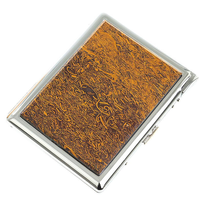 Портсигар с газовой зажигалкой из натурального камня Яшма Змеиная Stone Cigarettes Cases Оранжевый Серебряный в Липецке | Loft Concept 