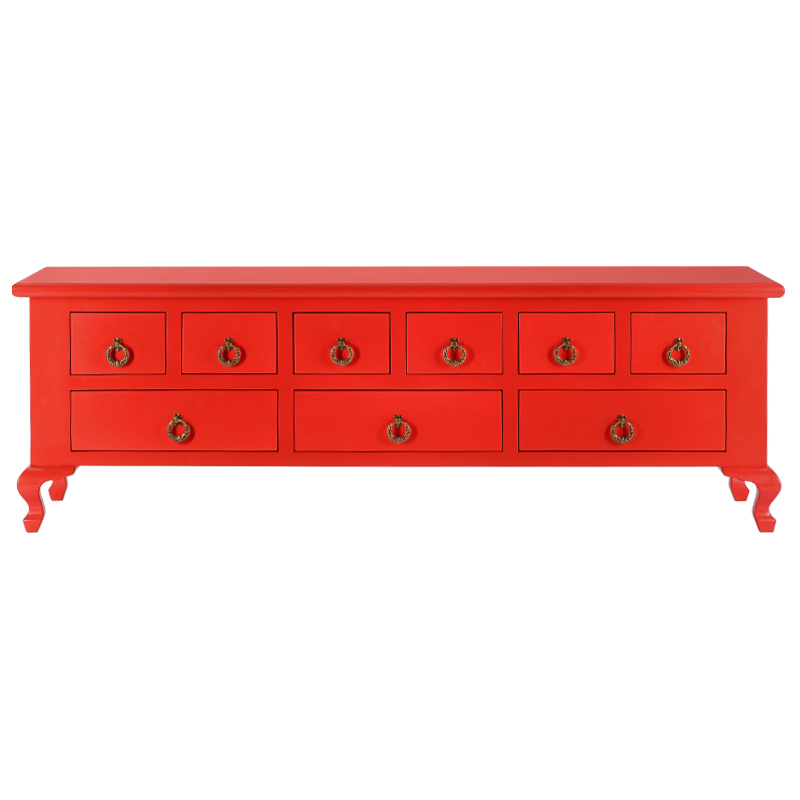 Комод длинный в стиле Шинуазри 9 ящиков Chinese Deep Red Красный Красный Комод длинный в стиле Шинуазри 9 ящиков Chinese Deep Red Красный Красный в Липецке | Loft Concept