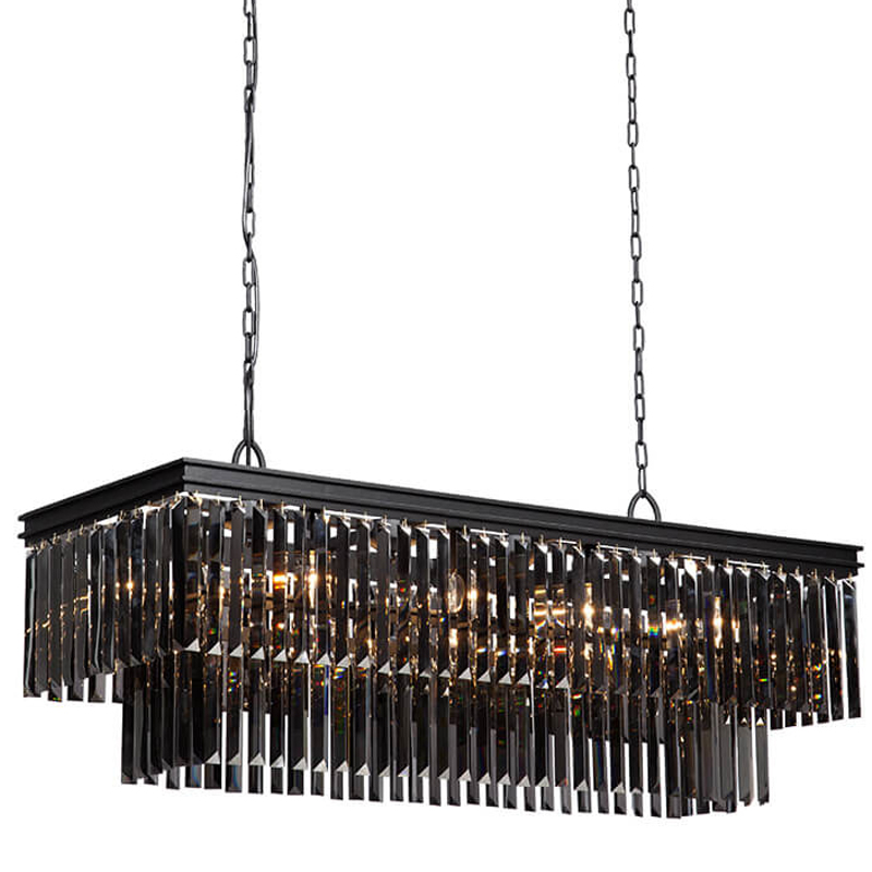 Люстра Odeon Gray glass Rectangular Chandelier Black iron стекло Смок длина 120 Черный матовый Люстра Odeon Gray glass Rectangular Chandelier Black iron стекло Смок длина 120 Черный матовый в Липецке | Loft Concept