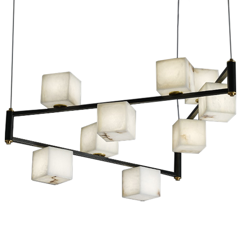 Люстра Marble Cubes Modern Light Chandelier 9 плафонов Белый Мрамор Bianco Черный Латунь Люстра Marble Cubes Modern Light Chandelier 9 плафонов Белый Мрамор Bianco Черный Латунь в Липецке | Loft Concept