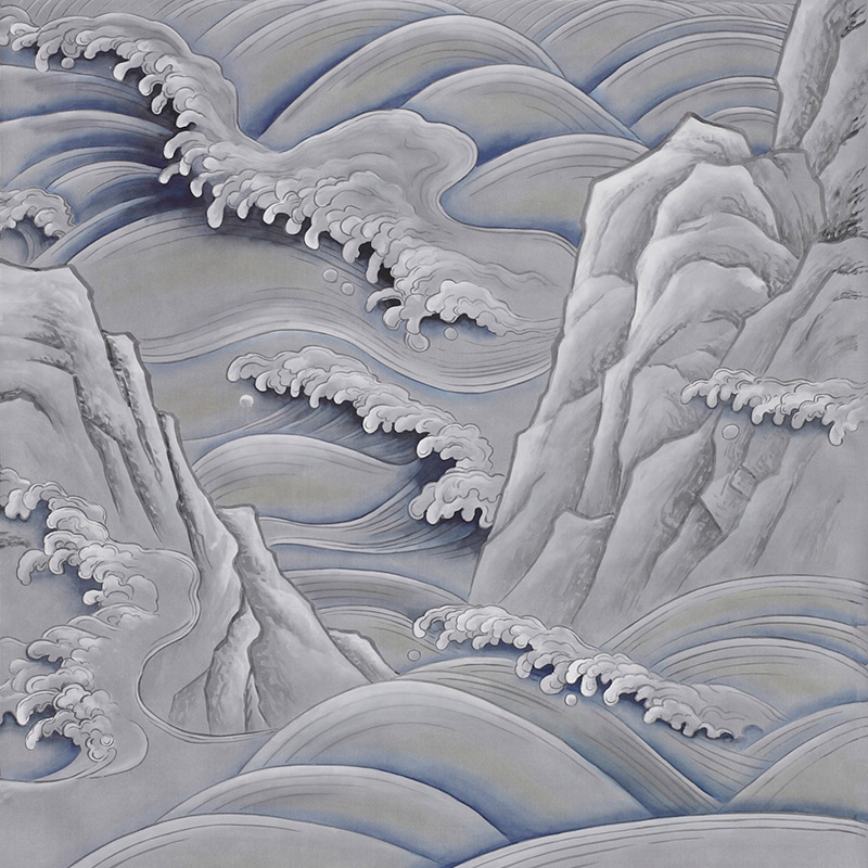 Обои ручная роспись Matsushima Waves Hokusai on Gun Metal dyed silk Обои ручная роспись Matsushima Waves Hokusai on Gun Metal dyed silk в Липецке | Loft Concept