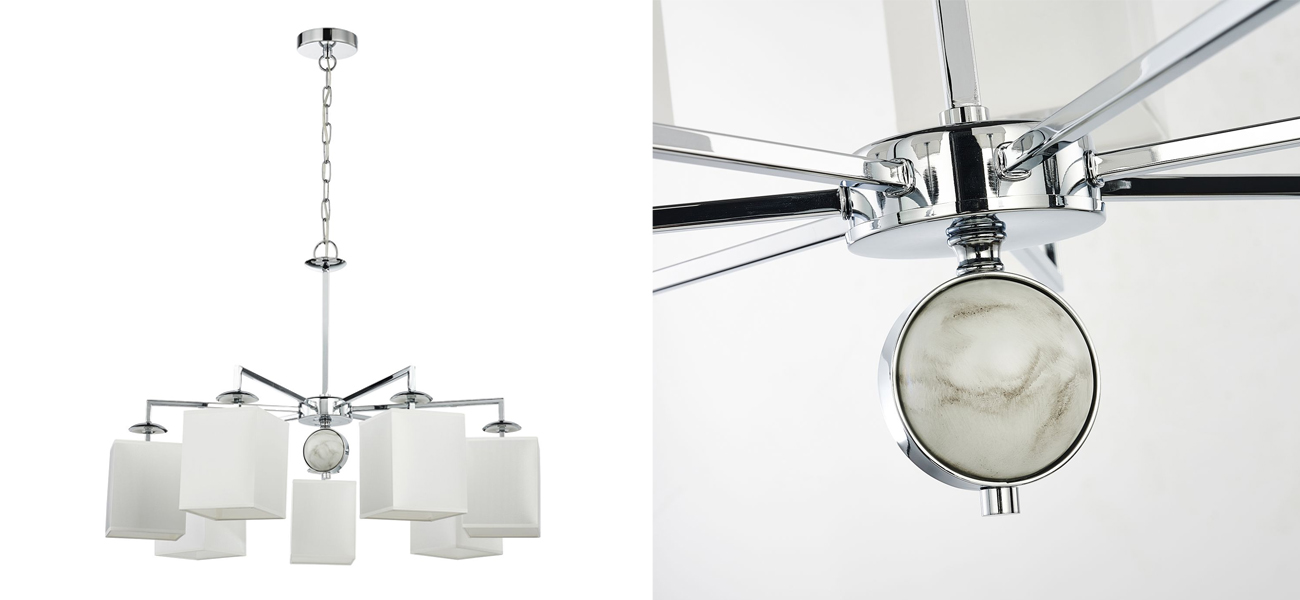 Люстра с белыми плафонами и декором под мрамор QUATRO D79 см - фото