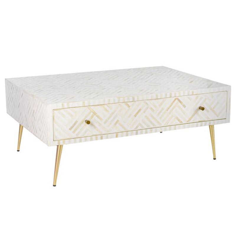 Кофейный стол White Indian Bone Inlay Coffee Table Золотой Бежевый Кофейный стол White Indian Bone Inlay Coffee Table Золотой Бежевый в Липецке | Loft Concept