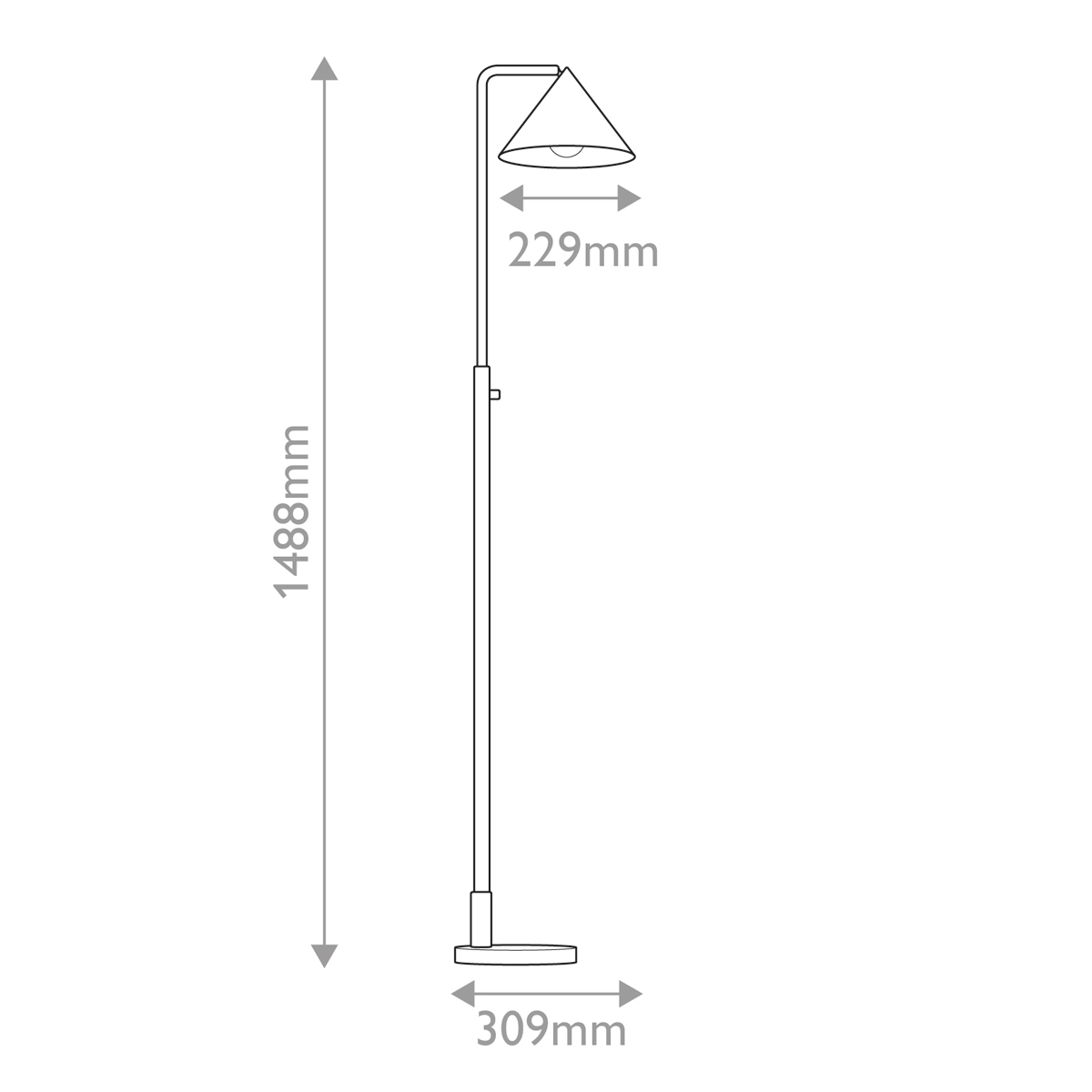 Торшер золотого цвета с плафоном в форме конуса и тонкой высокой стойкой на круглом основании Alora Mood в Липецке