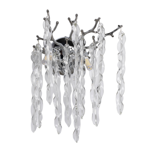Бра цвета хром с ветвями и прозрачными стеклянными подвесками в виде вытянутых спиральных капель Droplet Chandelier Хром Прозрачный в Липецке | Loft Concept 