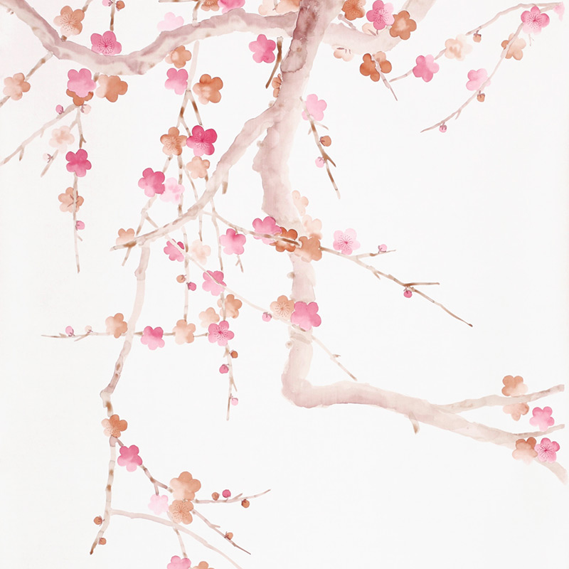 Обои ручная роспись Plum Blossom Bleached on Bleached White dyed silk  в Липецке | Loft Concept 