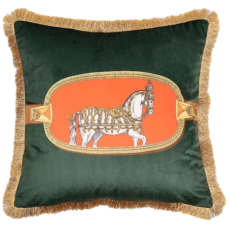 Декоративная подушка Hermes Horse 110 Зеленый Оранжевый Золотой Декоративная подушка Hermes Horse 110 Зеленый Оранжевый Золотой в Липецке | Loft Concept