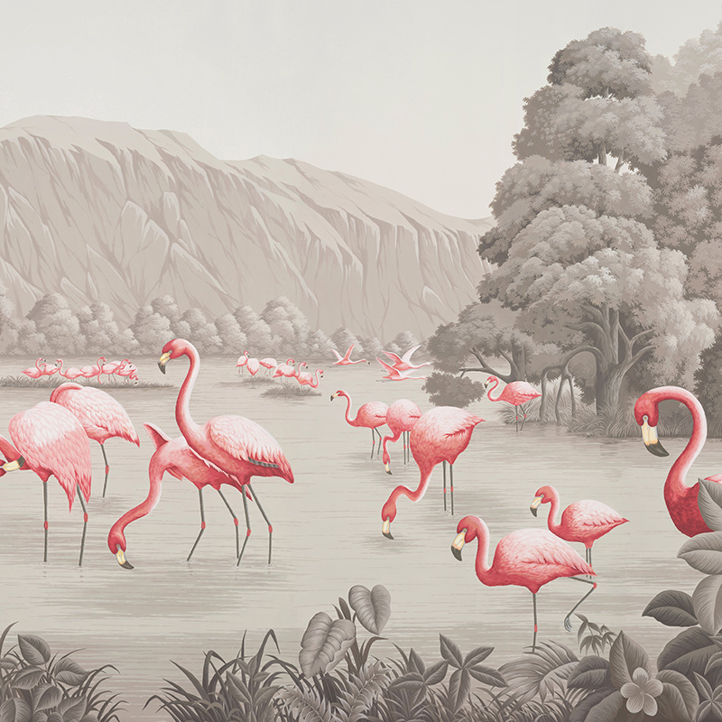 Обои ручная роспись Flamingos Flamingo on Eau Forte scenic paper Обои ручная роспись Flamingos Flamingo on Eau Forte scenic paper в Липецке | Loft Concept