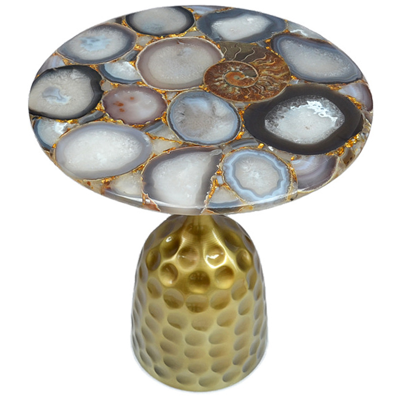 Приставной стол Cluster Surface Beige Agate Side Table Бежево-серый Латунь Коричневый Серый Приставной стол Cluster Surface Beige Agate Side Table Бежево-серый Латунь Коричневый Серый в Липецке | Loft Concept