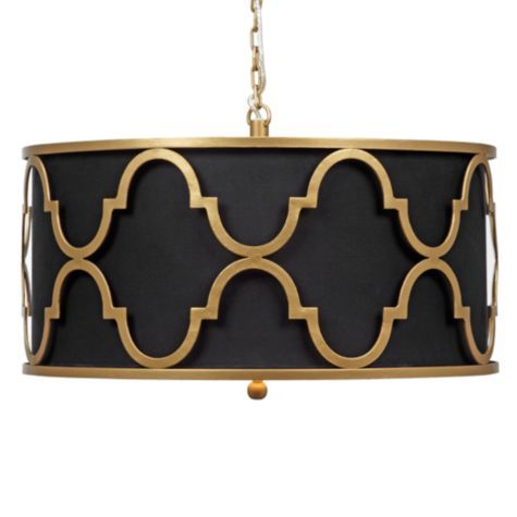 Люстра Black Shade Gold Quatrefoil Overlay Drum Pendant Черный Люстра Black Shade Gold Quatrefoil Overlay Drum Pendant Черный в Липецке | Loft Concept