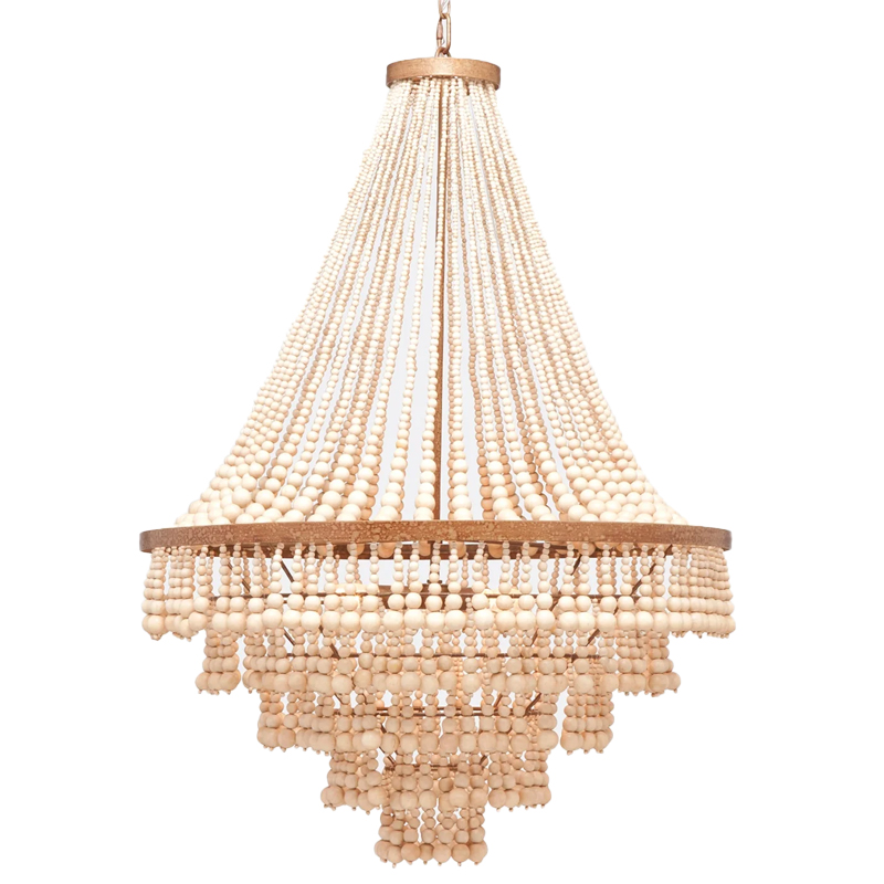 Многоярусная люстра украшенная круглыми деревянными бусами Wooden Beads Chandelier L Винтажная латунь Кремовый Многоярусная люстра украшенная круглыми деревянными бусами Wooden Beads Chandelier L Винтажная латунь Кремовый в Липецке | Loft Concept