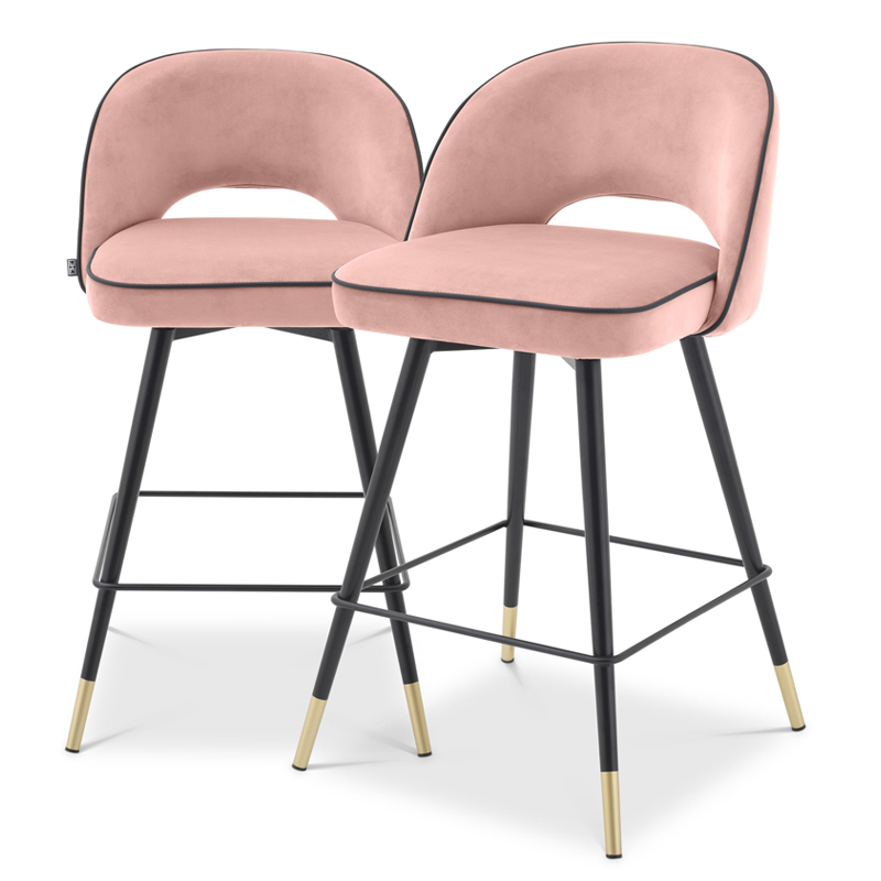 Комплект полубарных стульев Eichholtz Counter Stool Cliff set of 2 nude Розовый пастельный Черный Латунь Комплект полубарных стульев Eichholtz Counter Stool Cliff set of 2 nude Розовый пастельный Черный Латунь в Липецке | Loft Concept