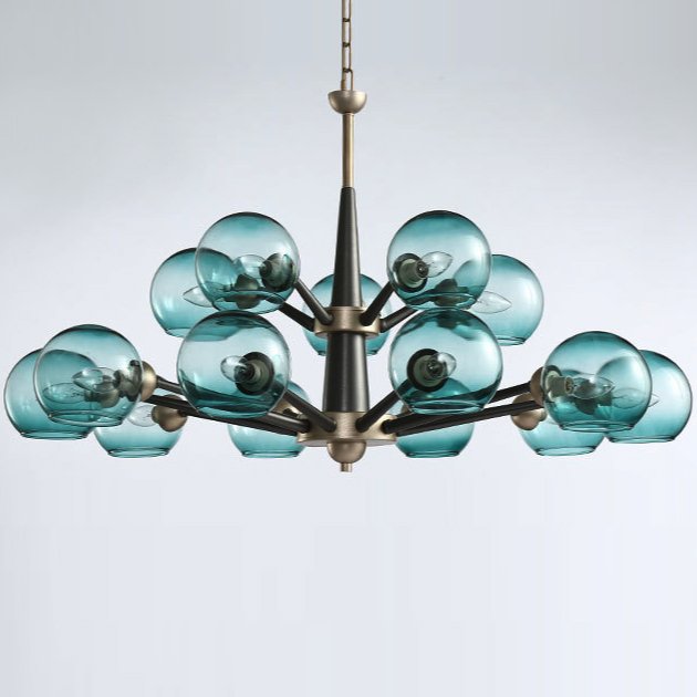 Люстра Thalia chandelier Blue glass 15 Золотой Светло-голубой Черный Люстра Thalia chandelier Blue glass 15 Золотой Светло-голубой Черный в Липецке | Loft Concept