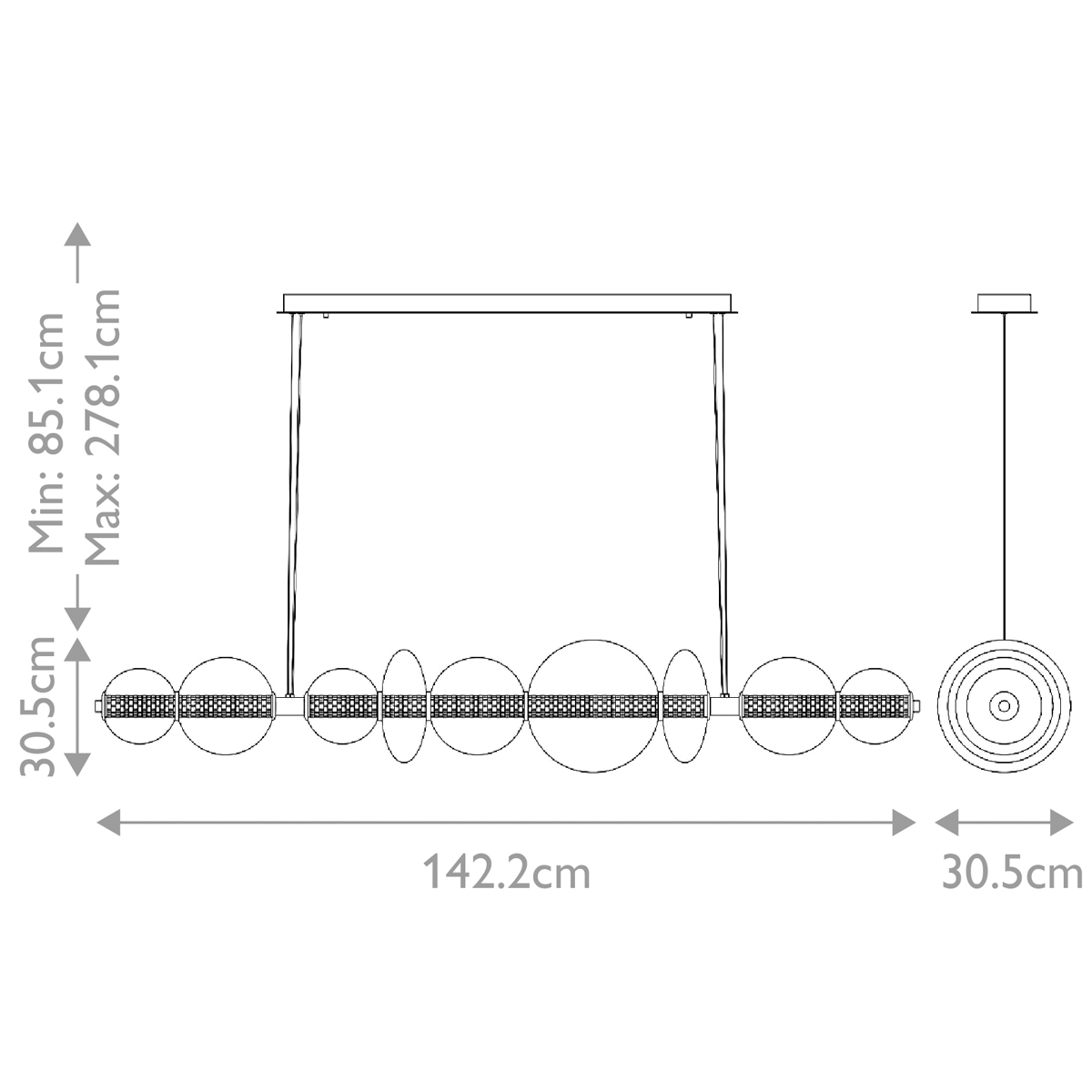 Подвесной светильник линейный с прозрачными стеклянными шарами разного диаметра Eurofase в Липецке